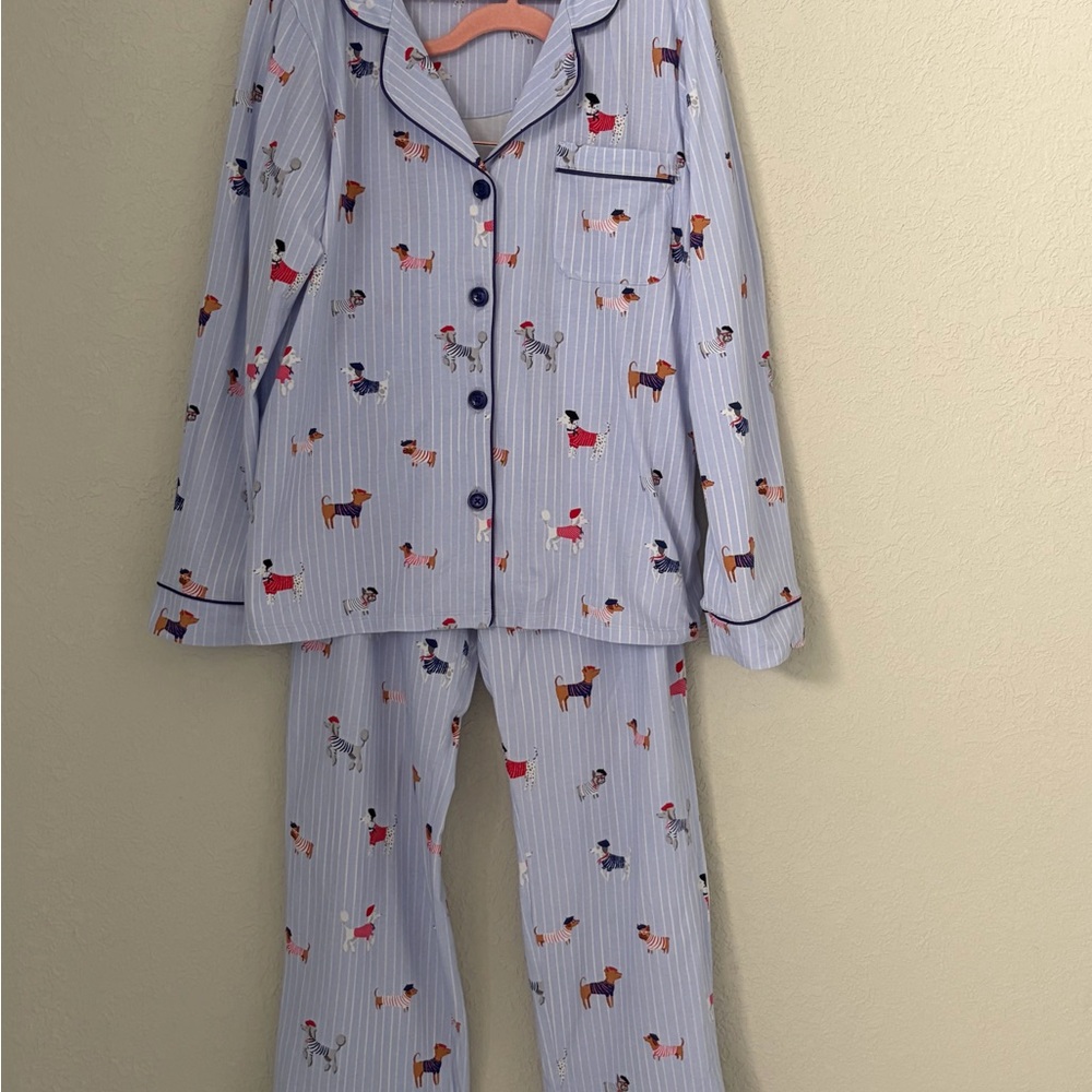 Bed Head Pajamas Blue Stripe Set Women’s French Pup Dogs Size Medium - Picture 2 of 12